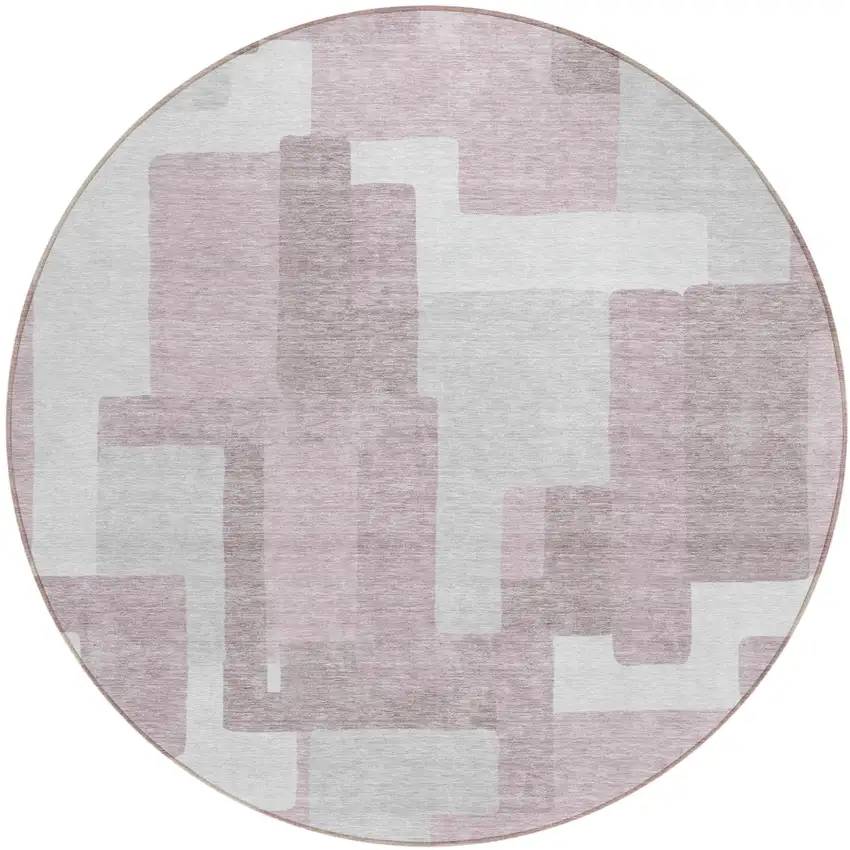 8' Blush Gray And Ivory Round Abstract Washable Indoor Outdoor Area Rug Photo 1