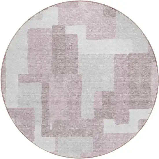 8' Blush Gray And Ivory Round Abstract Washable Indoor Outdoor Area Rug Photo 1