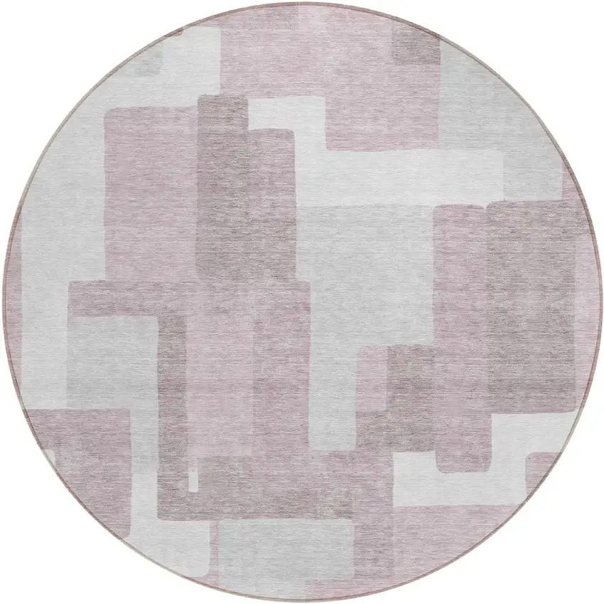 8' Blush Gray And Ivory Round Abstract Washable Indoor Outdoor Area Rug Photo 1