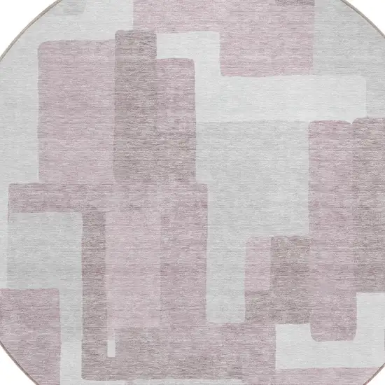 8' Blush Gray And Ivory Round Abstract Washable Indoor Outdoor Area Rug Photo 4