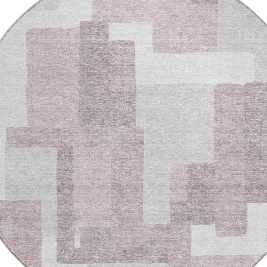 8' Blush Gray And Ivory Round Abstract Washable Indoor Outdoor Area Rug Photo 4