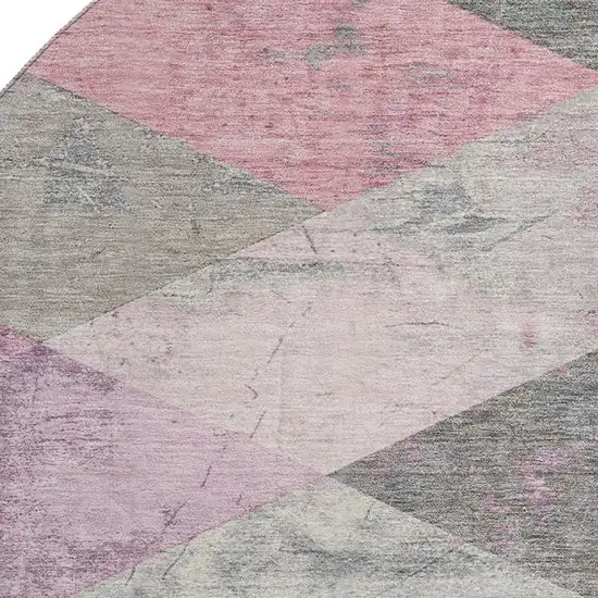 8' Blush Gray And Silver Geometric Washable Round Rug With UV Protection Photo 3