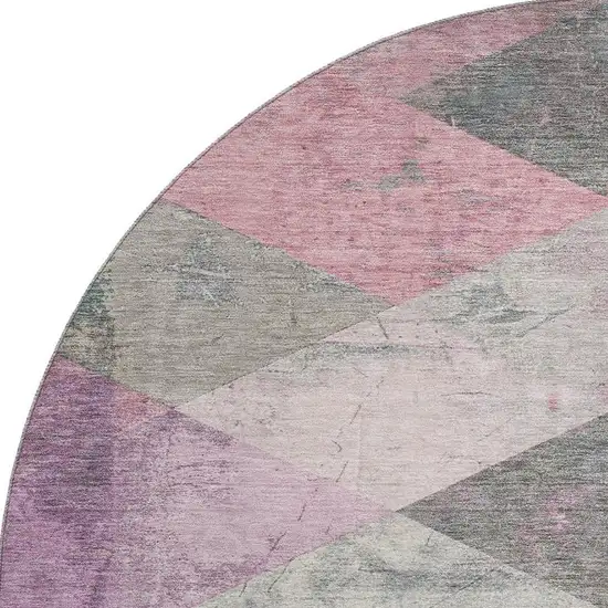 8' Blush Gray And Silver Geometric Washable Round Rug With UV Protection Photo 4