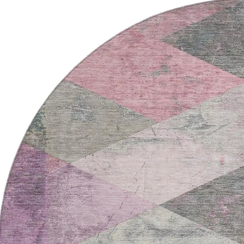 8' Blush Gray And Silver Geometric Washable Round Rug With UV Protection Photo 4
