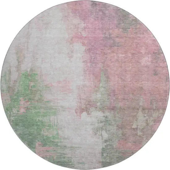 8' Blush Green And Gray Abstract Washable Round Rug With UV Protection Photo 1