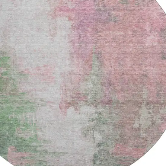 8' Blush Green And Gray Abstract Washable Round Rug With UV Protection Photo 3
