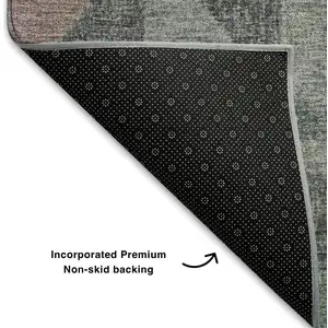 Photo of 8' Blush Green And Ivory Geometric Washable Round Rug With UV Protection