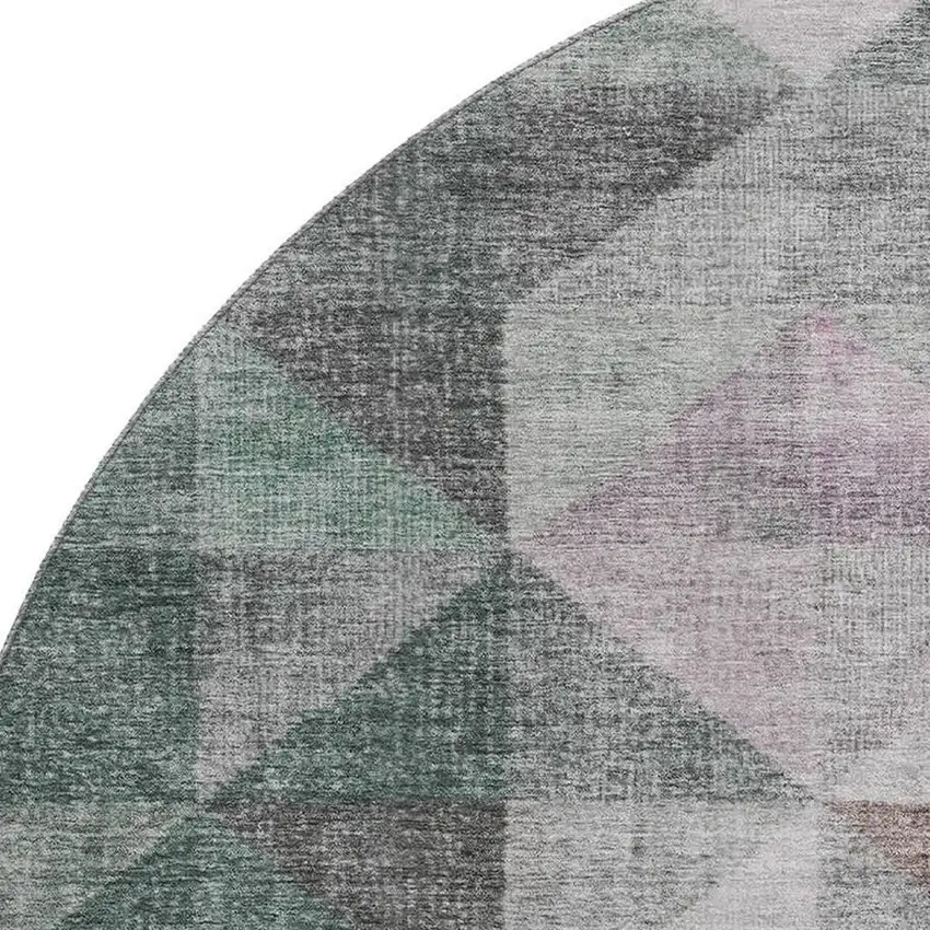 8' Blush Green And Ivory Geometric Washable Round Rug With UV Protection Photo 3