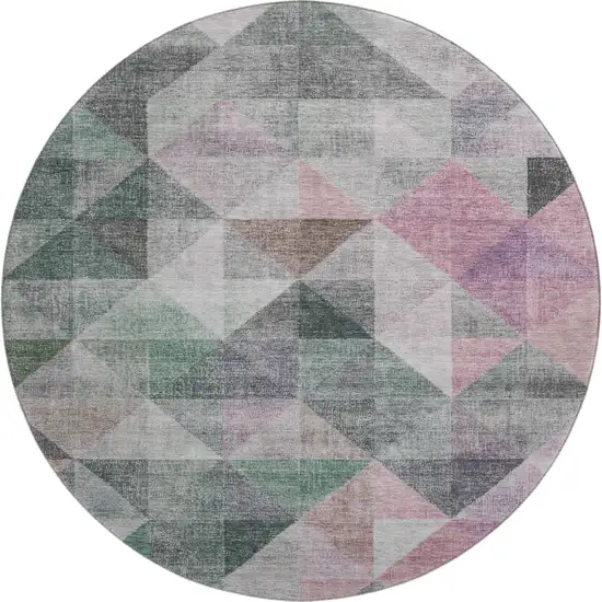 8' Blush Green And Ivory Geometric Washable Round Rug With UV Protection Photo 1