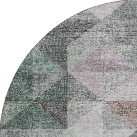 8' Blush Green And Ivory Geometric Washable Round Rug With UV Protection Photo 4