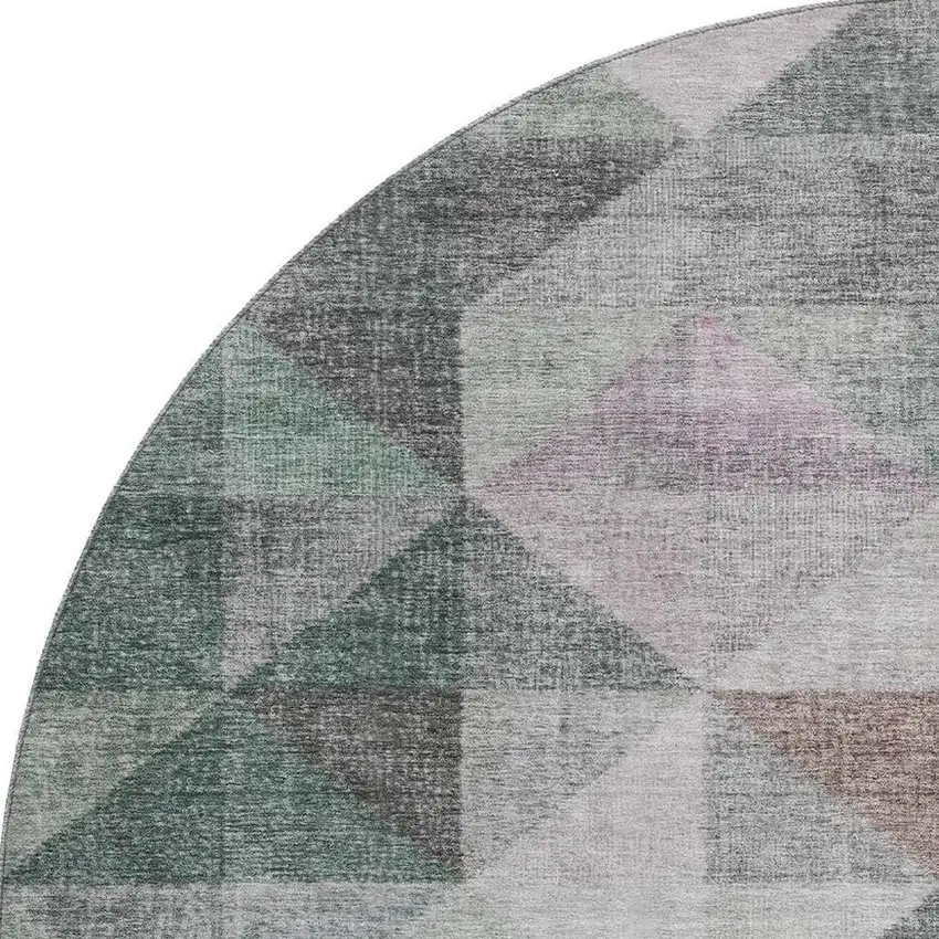 8' Blush Green And Ivory Geometric Washable Round Rug With UV Protection Photo 4