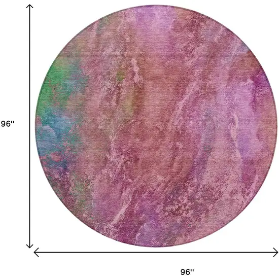 8' Blush Green And Purple Round Abstract Washable Indoor Outdoor Area Rug Photo 3