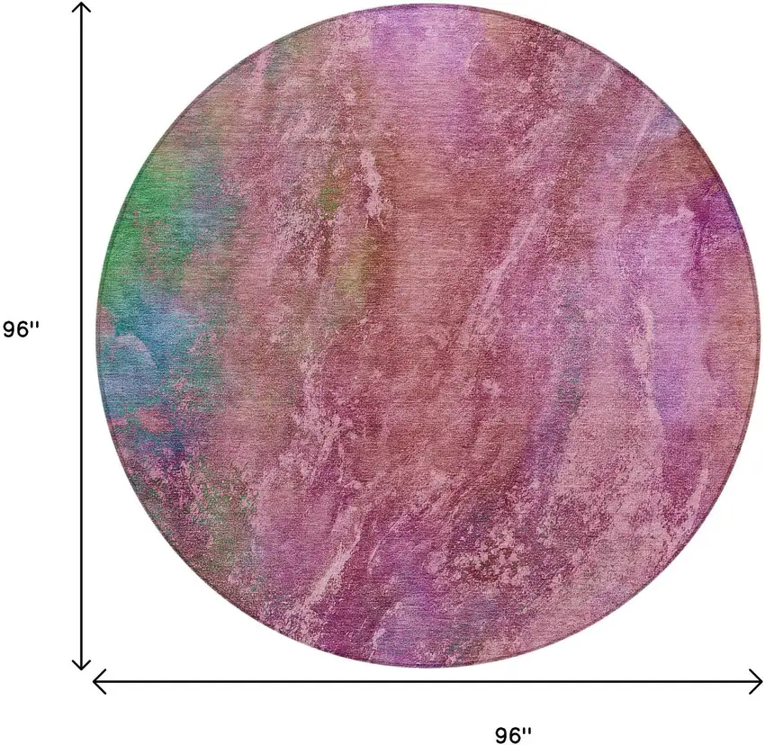 8' Blush Green And Purple Round Abstract Washable Indoor Outdoor Area Rug Photo 3