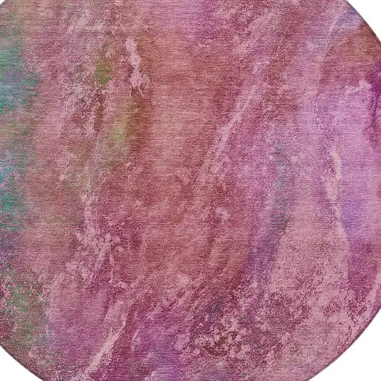 8' Blush Green And Purple Round Abstract Washable Indoor Outdoor Area Rug Photo 7