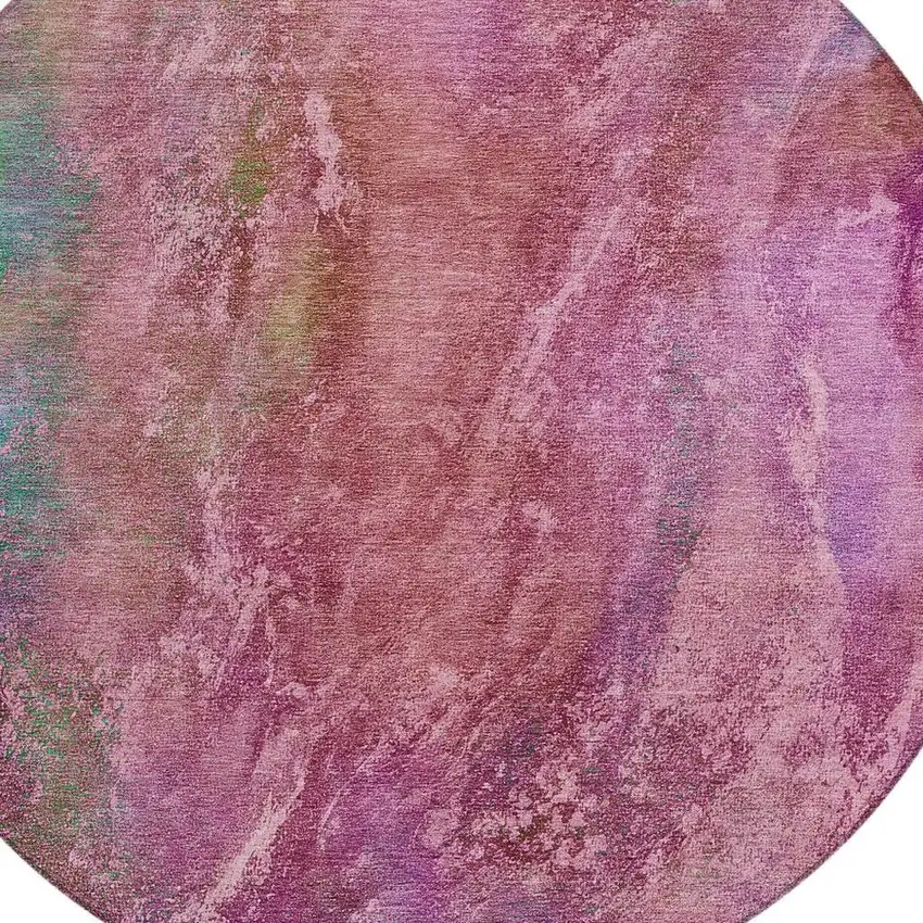 8' Blush Green And Purple Round Abstract Washable Indoor Outdoor Area Rug Photo 7