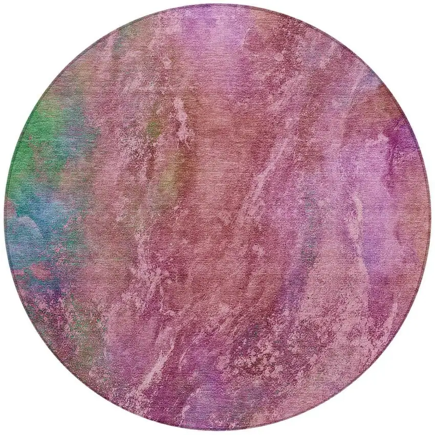 8' Blush Green And Purple Round Abstract Washable Indoor Outdoor Area Rug Photo 4