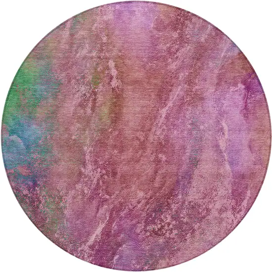 8' Blush Green And Purple Round Abstract Washable Indoor Outdoor Area Rug Photo 2