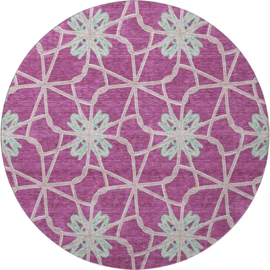 8' Blush Ivory And Beige Geometric Washable Round Rug With UV Protection Photo 3