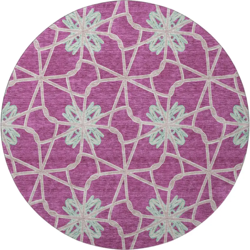 8' Blush Ivory And Beige Geometric Washable Round Rug With UV Protection Photo 3