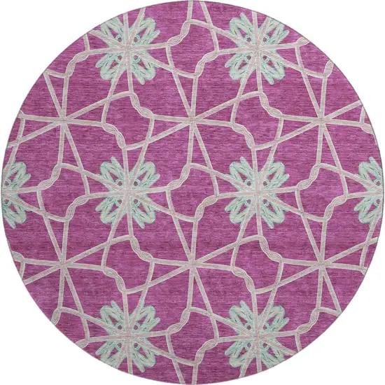 8' Blush Ivory And Beige Geometric Washable Round Rug With UV Protection Photo 1