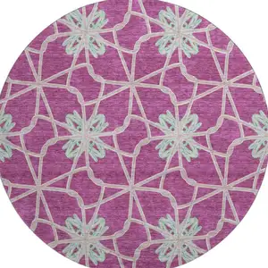 Photo of 8' Blush Ivory And Beige Geometric Washable Round Rug With UV Protection