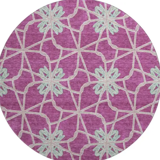 8' Blush Ivory And Beige Geometric Washable Round Rug With UV Protection Photo 2