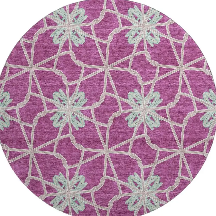 8' Blush Ivory And Beige Geometric Washable Round Rug With UV Protection Photo 2