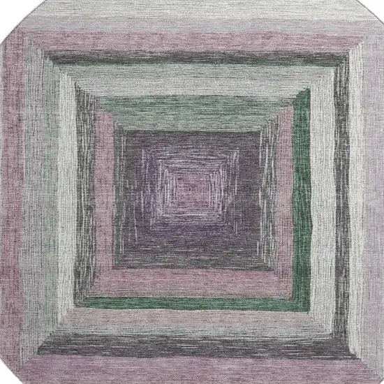 8' Blush Ivory And Charcoal Geometric Washable Round Rug With UV Protection Photo 3