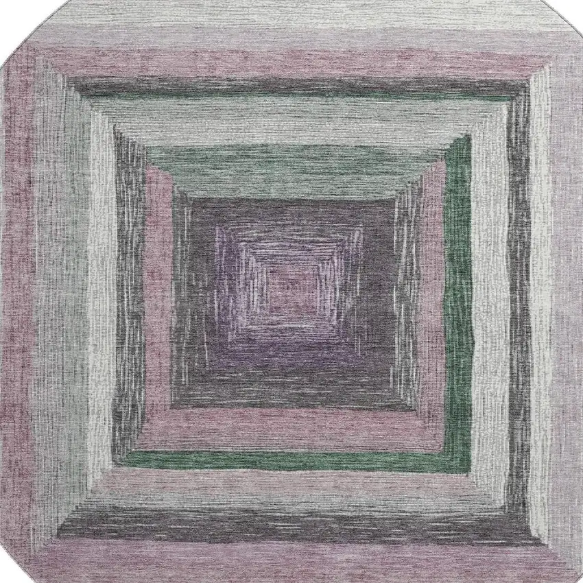 8' Blush Ivory And Charcoal Geometric Washable Round Rug With UV Protection Photo 3