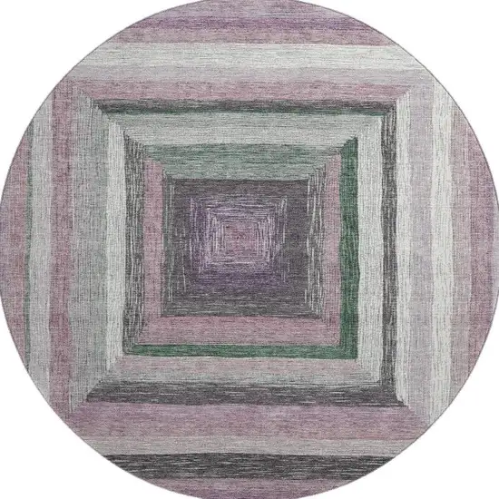 8' Blush Ivory And Charcoal Geometric Washable Round Rug With UV Protection Photo 4