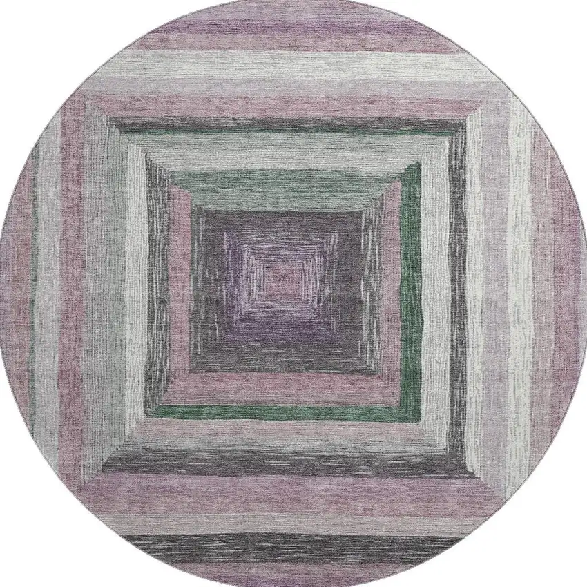 8' Blush Ivory And Charcoal Geometric Washable Round Rug With UV Protection Photo 4