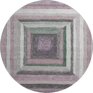 Photo of 8' Blush Ivory And Charcoal Geometric Washable Round Rug With UV Protection