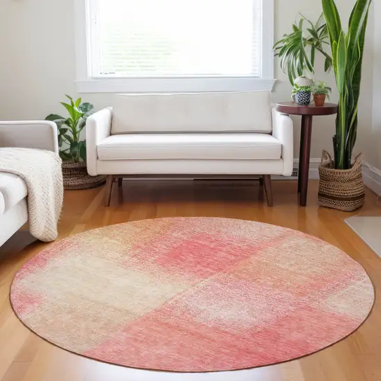 8' Blush Ivory And Copper Abstract Washable Round Rug With UV Protection Photo 5