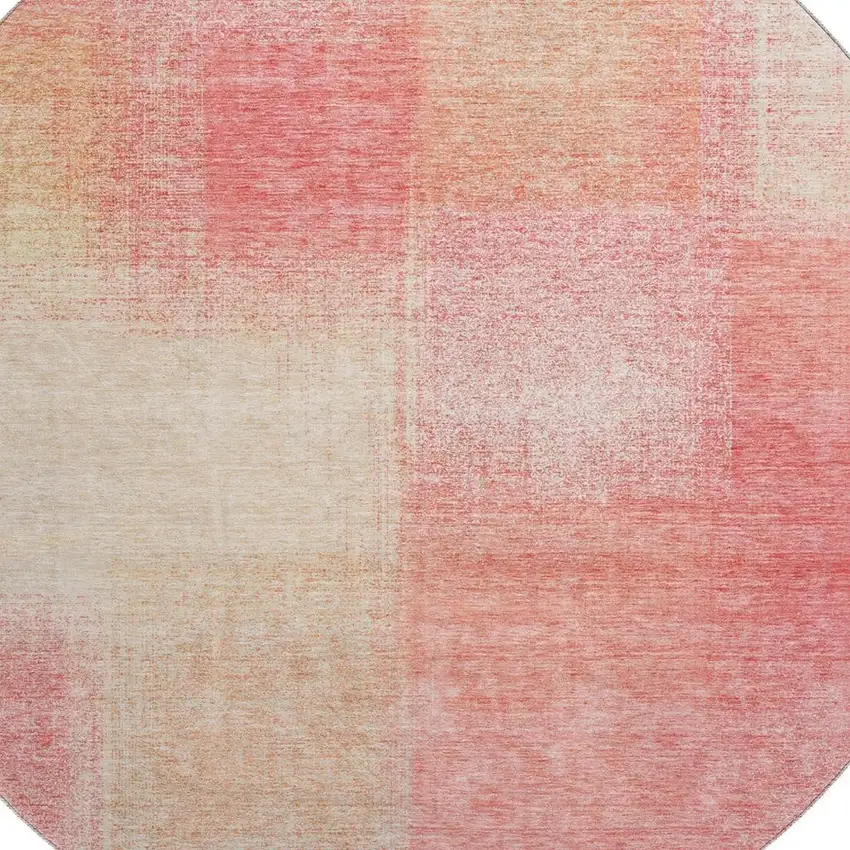 8' Blush Ivory And Copper Abstract Washable Round Rug With UV Protection Photo 3