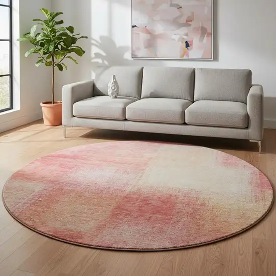 8' Blush Ivory And Copper Abstract Washable Round Rug With UV Protection Photo 2