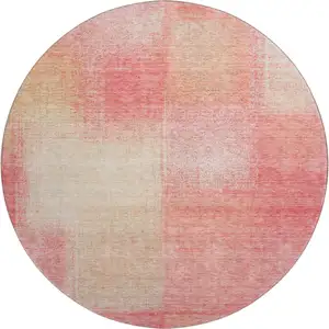 Photo of 8' Blush Ivory And Copper Abstract Washable Round Rug With UV Protection