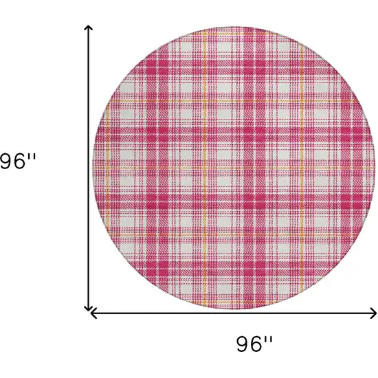 8' Blush Ivory And Copper Round Plaid Washable Indoor Outdoor Area Rug Photo 3