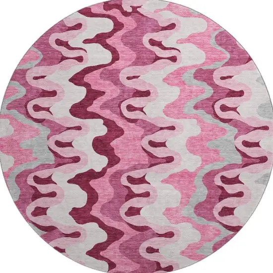 8' Blush Ivory And Gray Abstract Washable Round Rug With UV Protection Photo 4