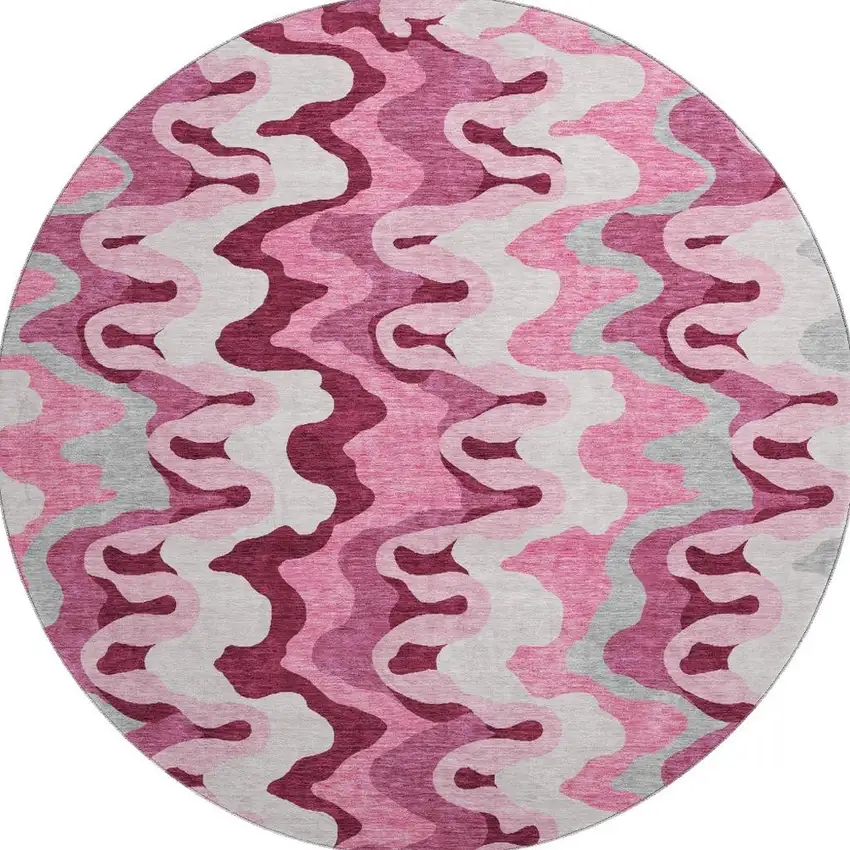 8' Blush Ivory And Gray Abstract Washable Round Rug With UV Protection Photo 4