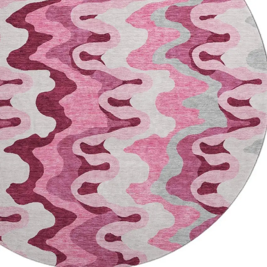 8' Blush Ivory And Gray Abstract Washable Round Rug With UV Protection Photo 3