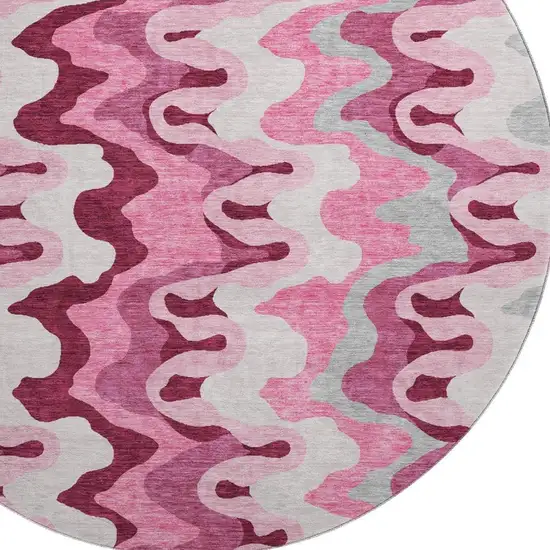 8' Blush Ivory And Gray Abstract Washable Round Rug With UV Protection Photo 3