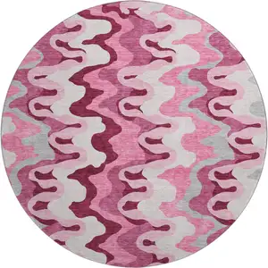 Photo of 8' Blush Ivory And Gray Abstract Washable Round Rug With UV Protection