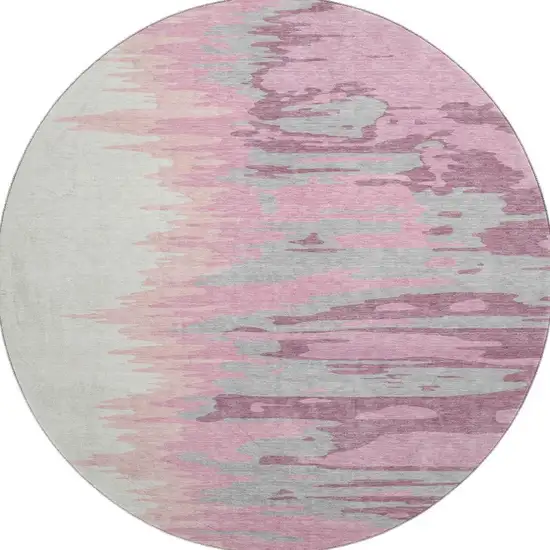 8' Blush Ivory And Gray Abstract Washable Round Rug With UV Protection Photo 3