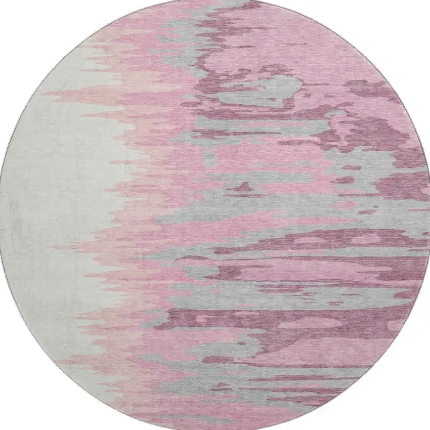 8' Blush Ivory And Gray Abstract Washable Round Rug With UV Protection Photo 3
