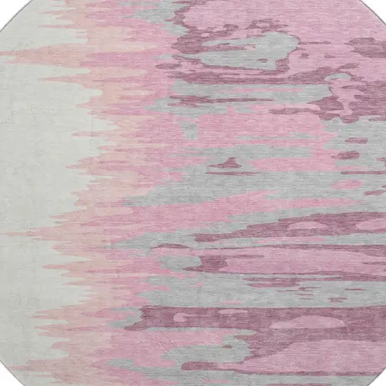 8' Blush Ivory And Gray Abstract Washable Round Rug With UV Protection Photo 2