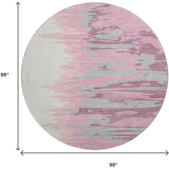 8' Blush Ivory And Gray Abstract Washable Round Rug With UV Protection Photo 9