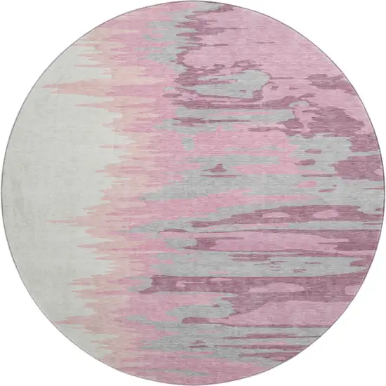 8' Blush Ivory And Gray Abstract Washable Round Rug With UV Protection Photo 1