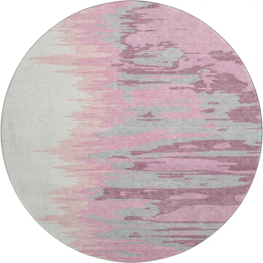8' Blush Ivory And Gray Abstract Washable Round Rug With UV Protection Photo 1