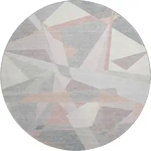 Photo of 8' Blush Ivory And Gray Geometric Washable Round Rug With UV Protection