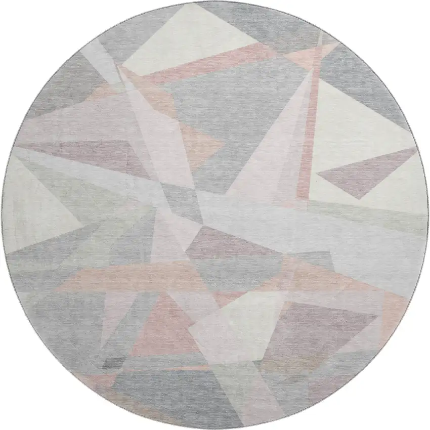 8' Blush Ivory And Gray Geometric Washable Round Rug With UV Protection Photo 1